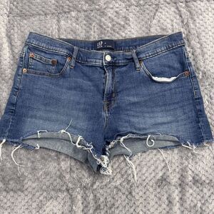 GAP Shorts Womens 31 Blue Denim Frayed Hem Distressed Cutoff High Rise Casual